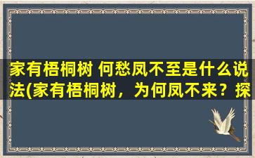 家有梧桐树 何愁凤不至是什么说法(家有梧桐树，为何凤不来？探究传说背后的文化符号)